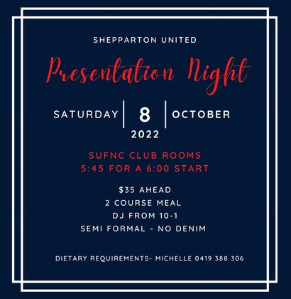 SUFNC Presentation Night Saturday 8th October