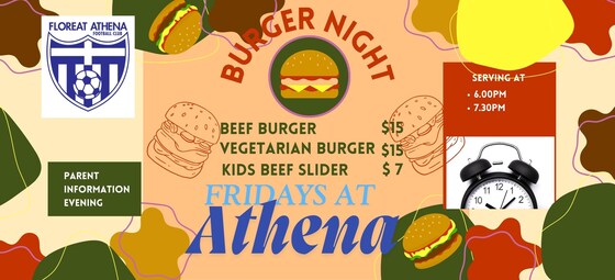 Fridays at Athena - Burger Night 28 February 2025