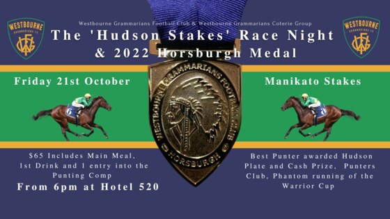The 'Hudson Stakes' race night Coterie event & 2022 Horsburgh Medal Night - Friday 21st October