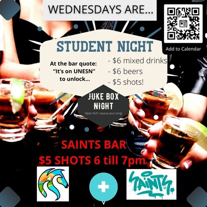 STUDENT NIGHT @ Saints Bar