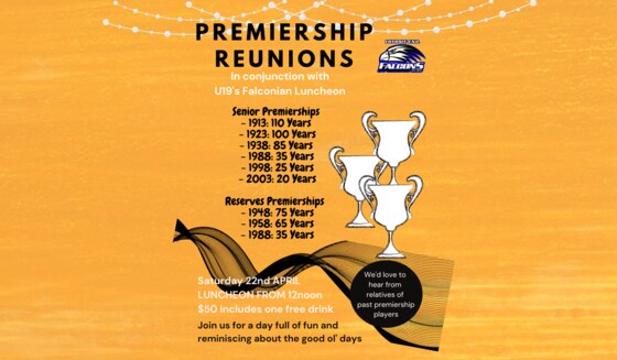 PREMIERSHIP REUNIONS - U19's FALCONIANS LUNCHEON