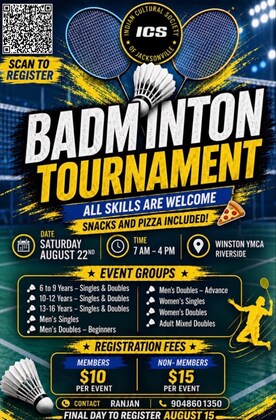 ICS Badminton Tournament - Aug 22, 2026 07:00 AM Onwards 