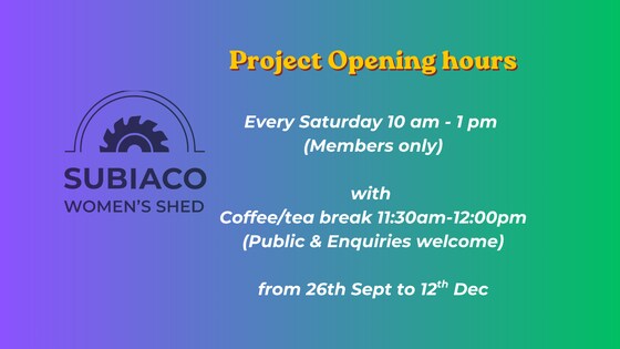 The Shed is open every Saturday from 10 am to 1 pm 