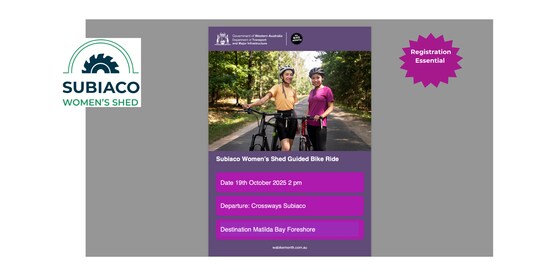 WA Bike Month Event: Guided Bike Ride followed by afternoon tea (non riders welcomed)