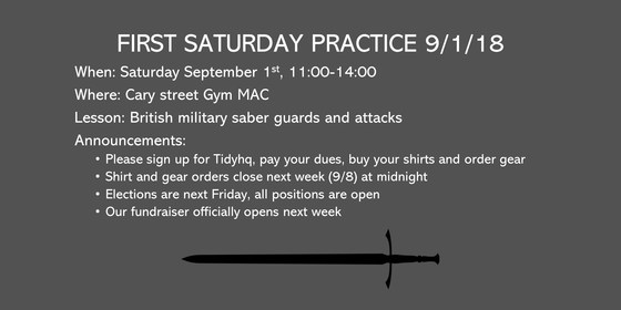 First Saturday practice (9/1): Saber training and mixed weapons