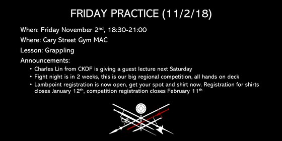 Friday practice (11/2): Timing, Distancing, and Grappling