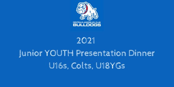 ** DATE CHANGED ** 2021 Junior Youth Presentation Dinner - U16s,Colts,U18YGs