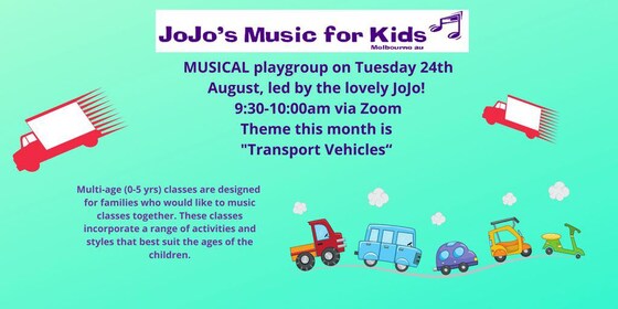 Online Musical Playgroup with JoJo! Tuesday 24 August